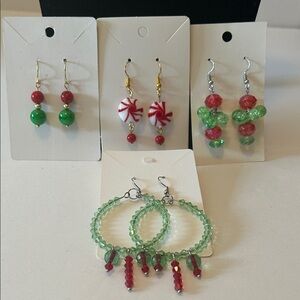 Elegant Green and Red Beaded Earrings Set